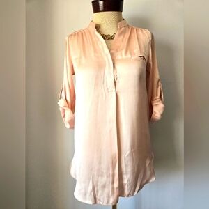 Dorothy Perkins Rose Gold Satin Blouse with Mandarin Collar. Size 6